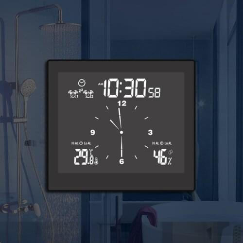 Waterproof LCD Digital Wall Clock Shower Suction Wall Stand Alarm Timer Temperature Humidity Bath Weather Station For Washroom