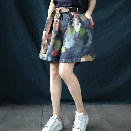 Women 2021 Summer Fashion Patern Printed Denim Shorts Female Loose Wide Leg Shorts Ladies New High Waist Jeans Shorts Y106