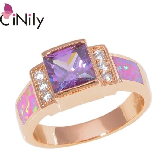 CiNily Rose Gold Color Pink Opal CZ 10KT Rose Gold Color Plated for Women Jewelry Ring Sz 6-8 OJ9468
