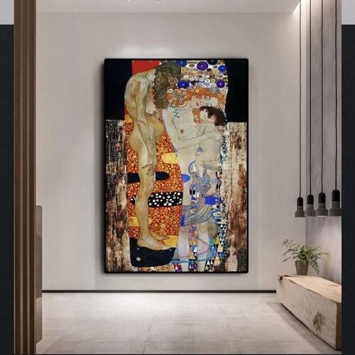 100% Hand Painted Wall Art Picture for Living Room Canvas Scandinavian Gustav Klimt by The Three Ages of Woman Oil Painting