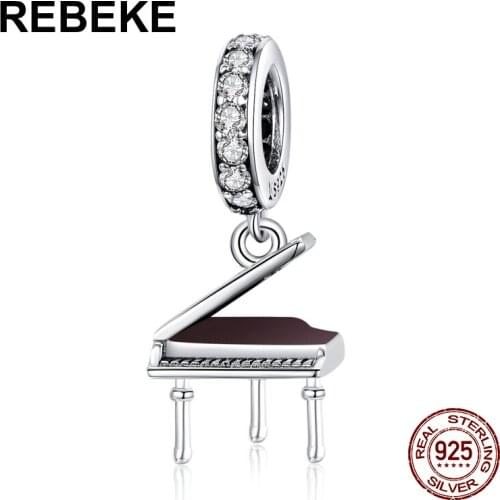 100% sterling silver 925 charm necklace pendant Grand Piano zircon beads fit bracelet women fine jewelry making birthday gift