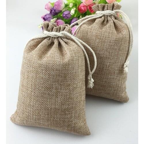 20pcs Vintage Natural Burlap Hessia Gift Candy Bags Wedding Party Favor Pouch Birthday Supplies Drawstrings Jute Gift Bags