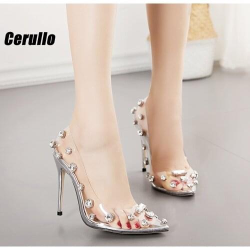 2020 New Women Sandals Rhinestone Wedding Jelly Crystal Heel Transparent Women Sexy Clear High Heels On Solid ApricotBig S01