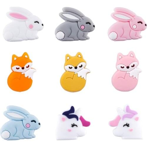 Silicone Beads 3PCS Animals Cartoon Shape BPA Free Silicone Beads For Baby Food Grade Teether For Teeth Tiny Rod Baby Teethers