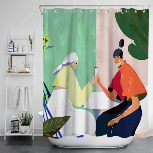 3D Digital Printed Cartoon Portrait Pattern Shower Curtain Waterproof Punch-Free Bathroom Simple Curtain Cloth Dropshipping