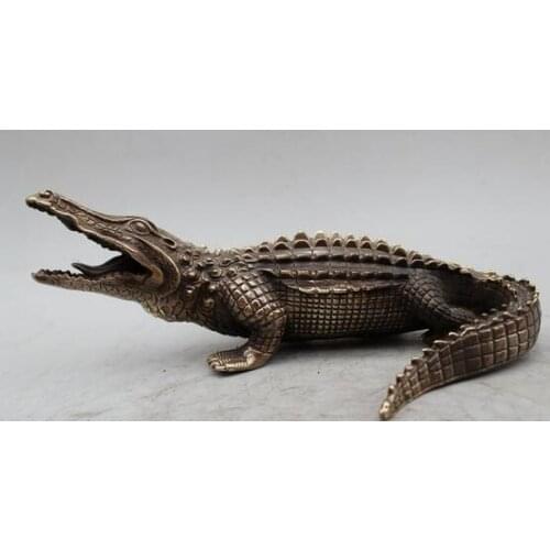 Art Bronze home decoration 11" Old Chinese China Copper Bronze Lifelike Crocodilian Cayman Crocodile Statue