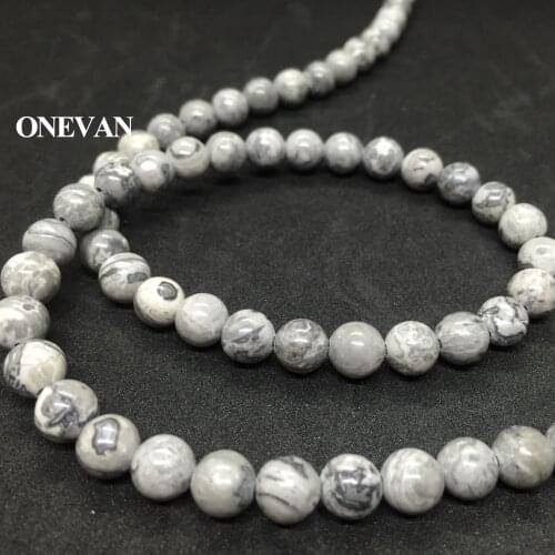 ONEVAN Natural Map Jasper Beads Smooth Round Stone Bracelet Necklace Jewelry Making Diy Accessories Gift Design