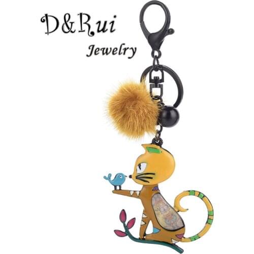 D&Rui Jewelry Cat Key Chain Metal Enamel Kitten Bird Car keychain Fur Ball Keyring Black Keychains Women Girls Handbag Pendant