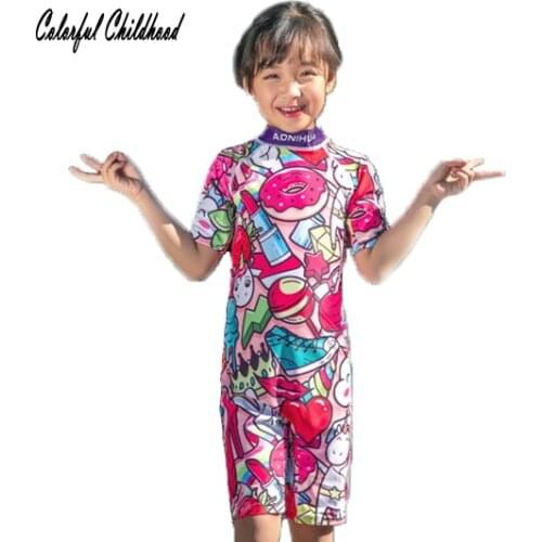 Baby Kid Swimsuits Bathing Suits Toddler Girls Short Sleeve Outfits +Swimming Cap 2pcs Set Summer Clothes Little Girls Clothing