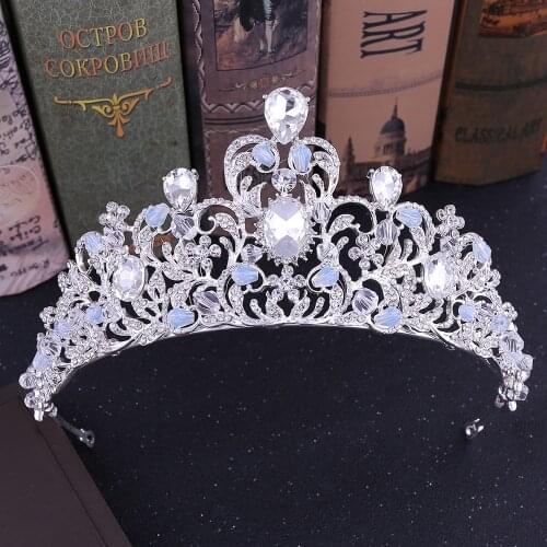 Fashion Diadem Rose Gold Baroque Green Crystal Tiara Crown for Women Girls Headband Bridal Wedding Hair Jewelry Accessories