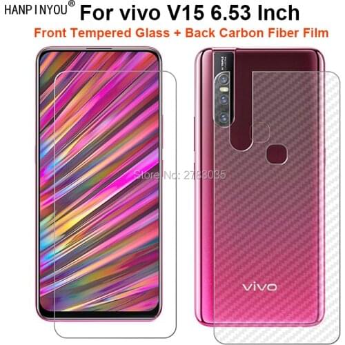 For vivo V15 6.53" 1 Set = Soft Back Carbon Fiber Film + Ultra Thin Clear Premium Tempered Glass Front Screen Protector