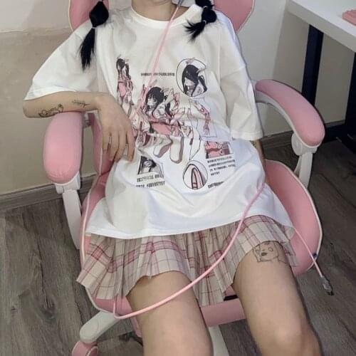 Japanese Summer Cartoon Mech Girls Anime Casual Gothic Top Hip-Hop Ulzzang Casual Vintage Streetwear INS Harajuku Women T-shirt