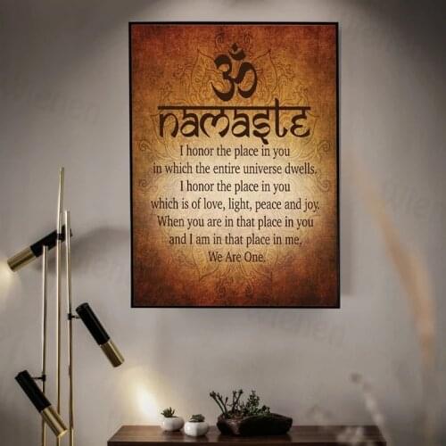 India Vintage Poster Namaste Buddhist Inspirational Motivation Blessing Quote Canvas Print Poster Home Decor Living Room Bedroom