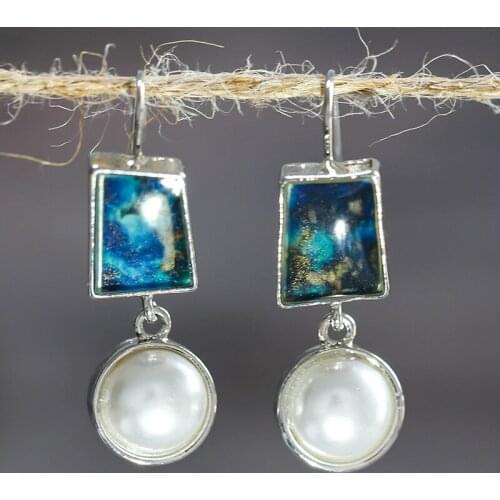 Classic Boho Style Pearl Earrings Fashion Lady Blue Ocean Stone Dangle Earring Jewelry For Women Party Best Jewelry Wholesale