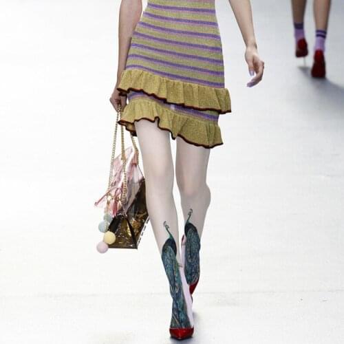 Spring & Autumn Tights - Peacock Printed Womens Velvet Tights