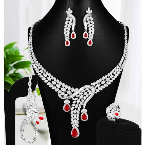 Missvikki Dubai African Charming Elegant Necklace Bangle Earrings Ring Set Fashion Wedding Bridal Costume 4 PCS Jewelry Sets