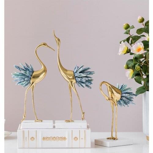 Crystal copper furnishings Home furnishings Decorative crafts Contracted crane Creative and personalized gifts