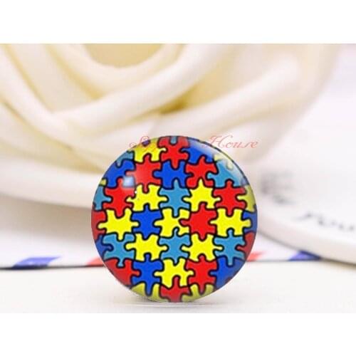 Handmade Round Puzzle photo glass Cabochons, Jewelry Finding Cameo Pendant Settings, (F008-270)