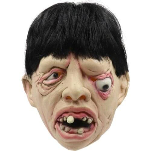 Halloween Full Head Latex Mask with Hair Wig Scary Toothy One-Eyed Horror Ghost Zombie Cosplay Costume Party Props