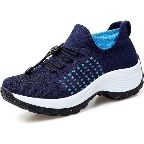 Summer Breathable Womens shoes shoes socks shoes leisure flying woven womens shoes foreign trade lace-up platform shoes 35-42