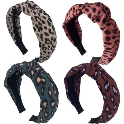 Fashion Women Plush Leopard Pattern Knot Wide Hairband Headband Headwear Decor