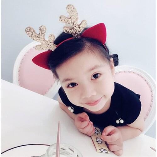 12pcs Fashion Cute Glitter Reindeer XMAS Hairbands Solid Gold Antlers Cat Ears Hair Sticks Headband New Year Party Headwear