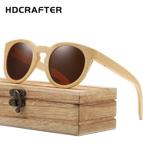HDCRAFTER 100% Real Wood Sunglasses Polarized Cat Eyes Bamboo Mens Sunglass Sun glasses Men Women Gafas Oculos De Sol Mader 2020