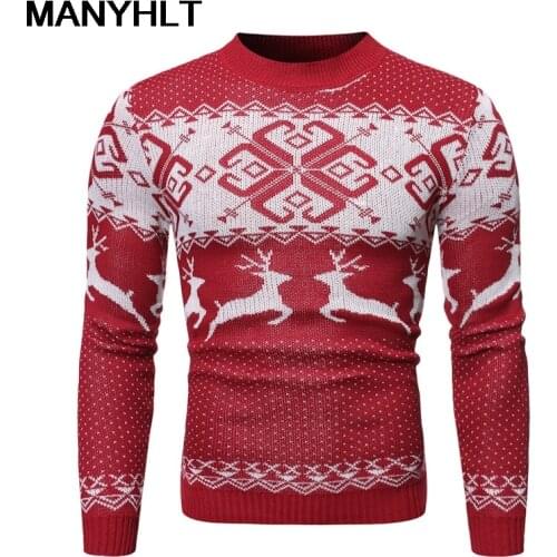 Men Oversized Snowflake Fawn Knitted Sweater Christmas Round Neck Pullover Mens Striped Jumper Printed Autumn Winter Sweaters