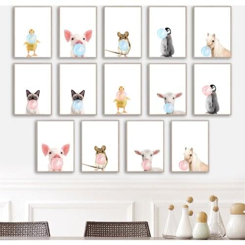 Bubble Duck Pig Mouse Penguin Horse Cat Sheep Wall Art Canvas Painting Nordic Posters And Prints Wall Pictures Kids Room Decor