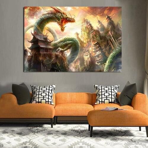 Abstract Canvas Paintings Wall Art Chinese Dragon Poster Vintage Canvas Pictures For Living Room Decoration Home Decor