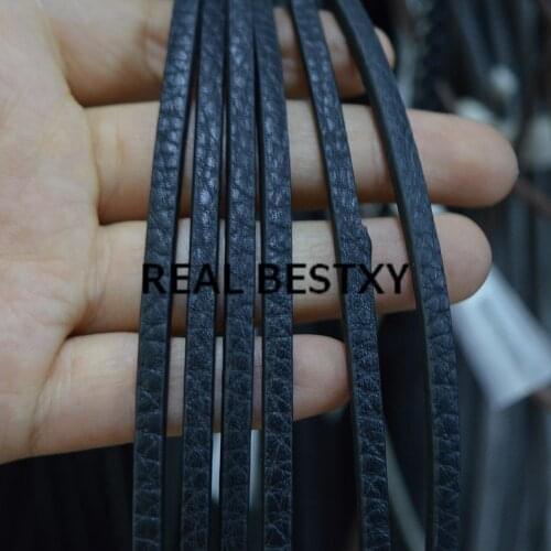 REAL BESTXY 5m/lot 5*3mm black flat leather strips wide leather cords for jewelry making bracelets leather cords with patterns
