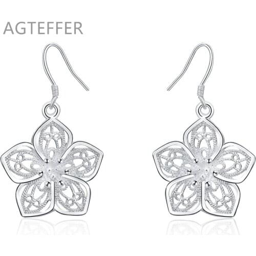 AGTEFFER New 925 Sterling Silver Flower Earrings Woman Vintage Star Earrings Wedding Engagement Jewelry Gifts