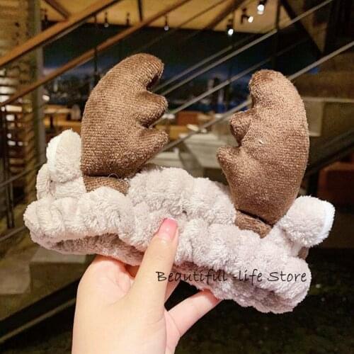 New Headwear Soft Warm Coral Hair Bands Women Girls Wash Hairbands Big-eyed Cute Elk Headband Turban Fashion Hair Accessories