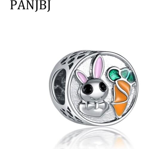 New Original Bead Animal Rabbit Carrot Charm Enamel Fit Bracelet Necklace DIY Women Jewelry