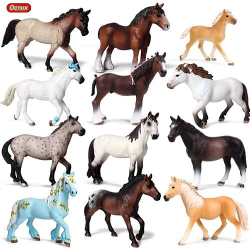 Oenux Original Forest Wild Steed Farm Animal Horse Model Action Figures Classic American Clydesdale Horse PVC Figurines Toy Kid