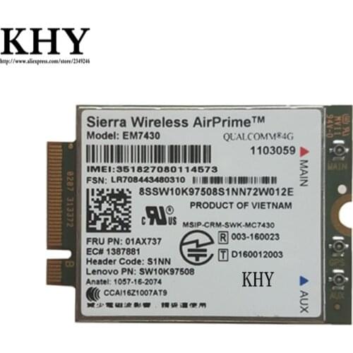 Original Wireless EM7430 FDD/TDD LTE Cat6 GOBI6000 for ThinkPad X270 X1 Carbon 5gen,T470s,X1 Yoga,Yoga 370 FRU 01AX737 01AX760