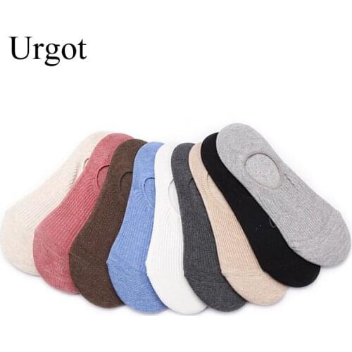 Urgot 6 Pairs 2021 Autumn Korean Womens Socks Female Solid Color Double Needle Boat Socks Anti-shedding Cotton Socks Wholesale