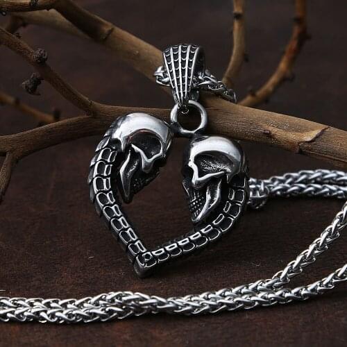 Gothic Love Skull Necklace For Men Chain Punk Hip Hop Fashion Stainless Steel Skull Couple Necklace Pendant Jewelry Gift