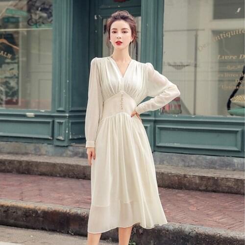 Beach Dress Fashion Women Long Sleeve Chiffon Princess Dress High Wait Loose Casual A Line Long Holiday Vestidos