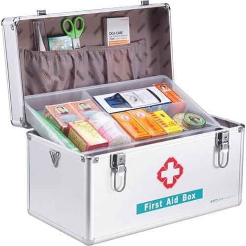 2-layer portable first aid kit storage box aluminum alloy multifunctional family emergency medicine box with handle medicine box
