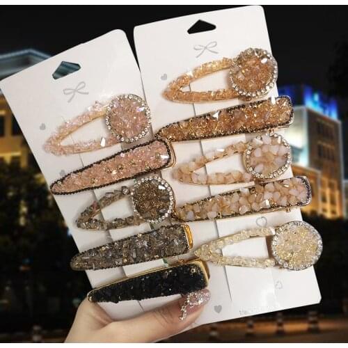 Luxry Colorful Crystal Gravel Hair Clips Set Fashion Geometric Hair Barrettes For Women Girls Korea Hairpin For Hair Accessories