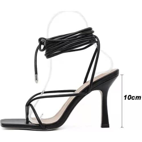 Summer Women Sandals Sexy Thin High Heels Shoes Narrow Band Fashion Square Toe Ladies Ankle Strap Thong Sandals Shoes Woman