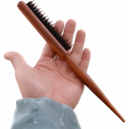 Wood Handle Hair Brush Natural Boar Fluffy Bristle Anti Loss Comb Hairdressing Barber Tool Teasing Bristle Salon Hairbrush