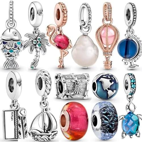 Fit Pandora Bracelets Scaled Fish Blue Globe Charms 925 Original Sterling Silver Beads for Jewelry Making DIY Women Berloque