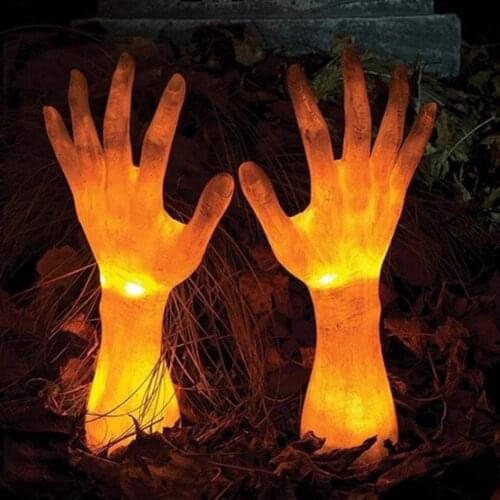 1 Pair Horror Statue Luminous Zombie Hands Shape Resin LED Scary Figurine Realistic Sculpture for Halloween Zombie Sculpture
