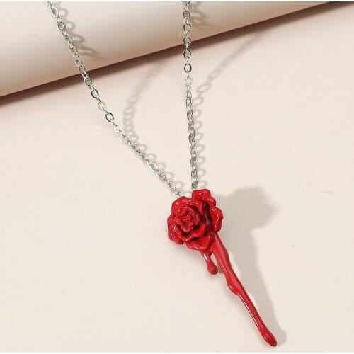 Korean Rose Flower Necklace Vintage Red Black Rose Flower Necklace For Women Jewelry Necklaces & Pendants Charms Jewellery J222