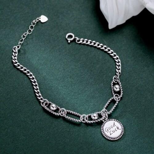 925 Sterling Silver Vintage Geometric Round Bead Charm Bracelets Bangles For Women Wedding Party Jewelry Accessories sl235