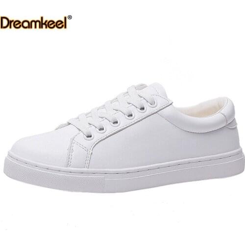 2021 Women White Shoes Platform Sneakers Ladies Lace-up Casual Shoes Breathable Walking PU Leather Shoes White Flat Girl Y
