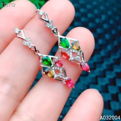 KJJEAXCMY Fine Jewelry 925 sterling silver inlaid natural Tourmaline female earrings Eardrop trendy support detection
