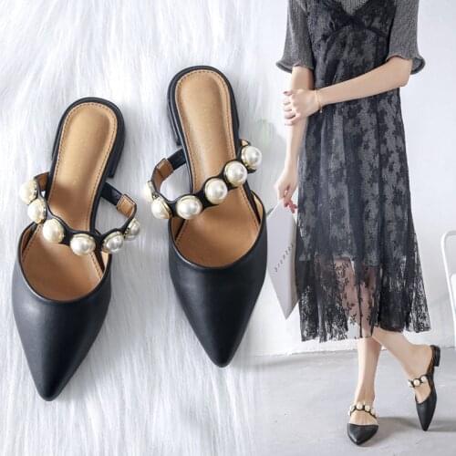 Pointed flat-heel slippers women 2020 summer new flat-heeled Baotou sandals and slippers for outer wear without heel all-match h